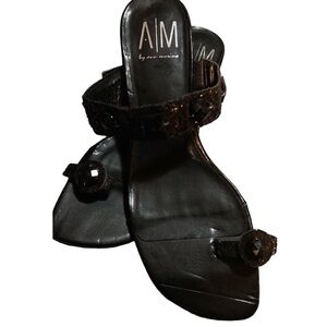 $5$ add on AM by Ann Marino black bejeweled thong kitten heel. Size 8